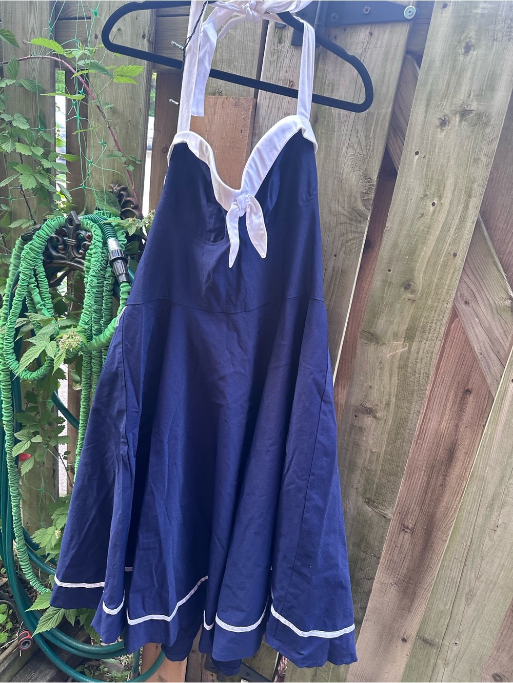 Pinup Couture Navy and White Halter Swing Midi Dress